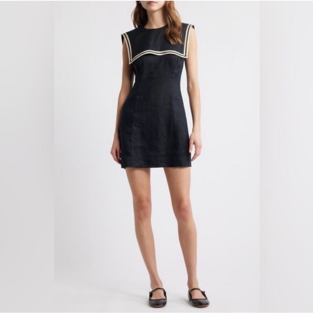 Doen Black Mini Dress with Cream Piping Collar